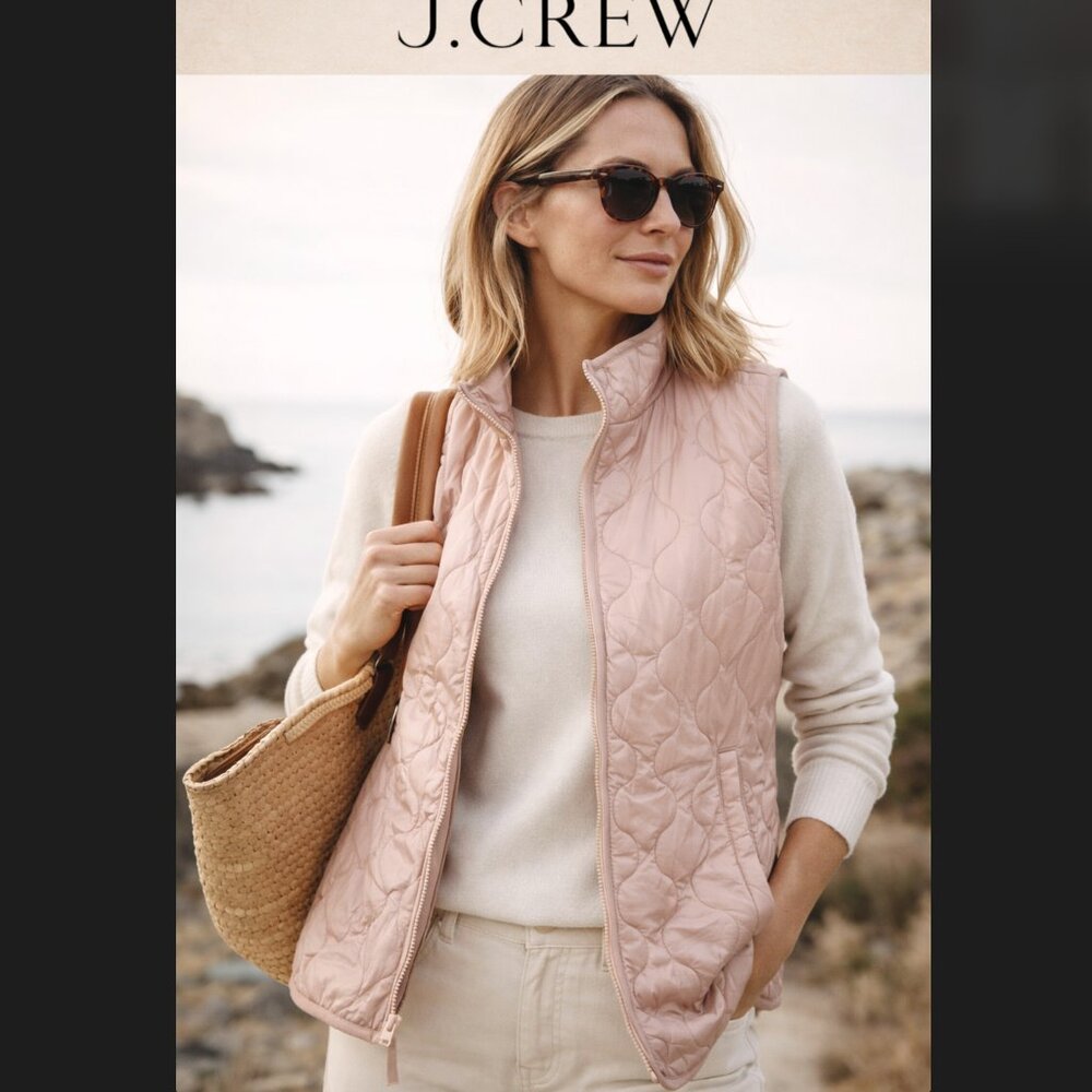 J. Crew Quilted Vest Women's XL Pink PrimaLoft Packable Lightweight Zip Pockets